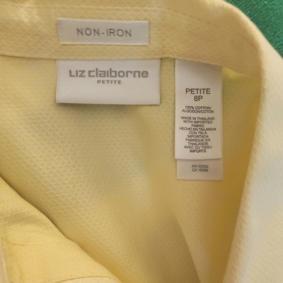 LIZ Claiborne Spring Yellow No Iron 100%  Cotton Shirt Petite 8 - Picture 3 of 13